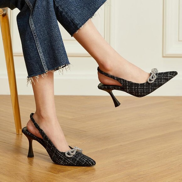 Women Closed Toe Pumps Low Kitten Heels Dress Shoes Short Stiletto Work Heels - Picture 5 of 5